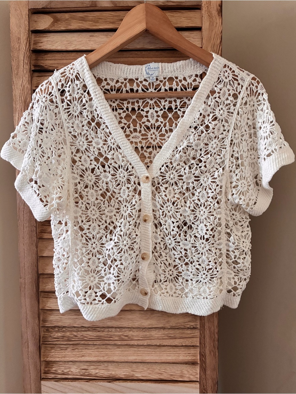 Blue Rain Francesca's White Crochet Lace Cardigan Short Sleeve Cotton M
